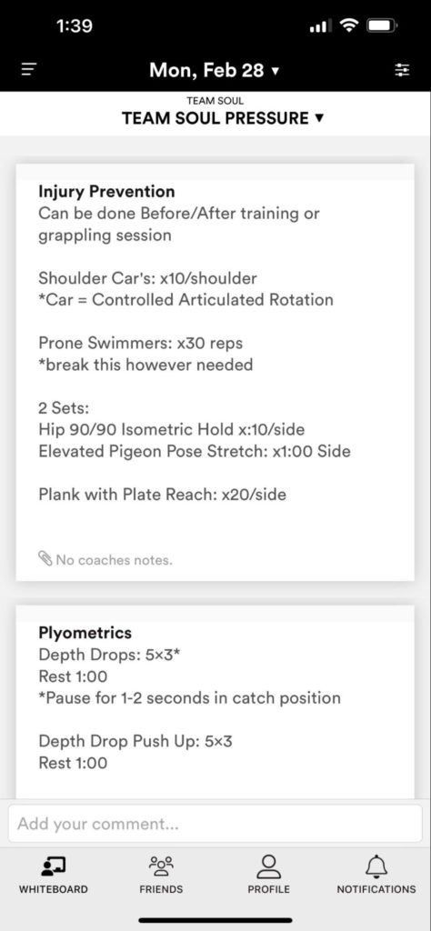 Team Soul Pressure injury prevention and plyometrics workout programming screenshot