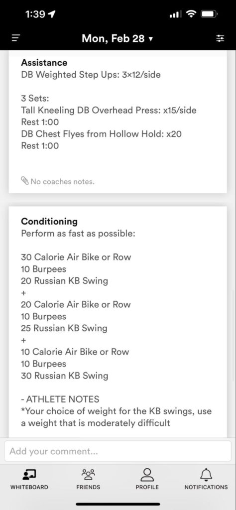 Team Soul Pressure assistance and conditioning workout programming screenshot